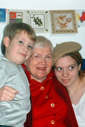 Bette With grandchildren Xmas 2002